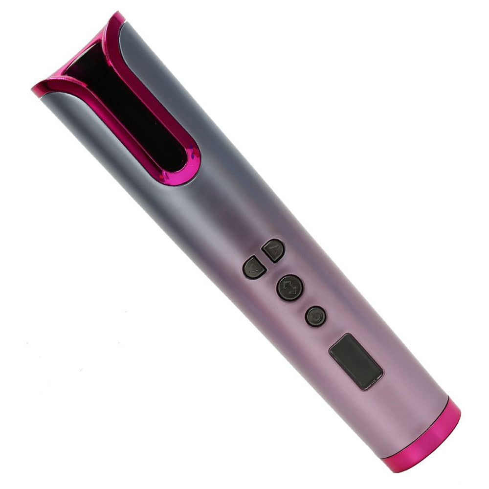 Automatic Hair Curler Wireless Rotating Curling Iron with LED display and accessories, designed for easy and safe hair styling.