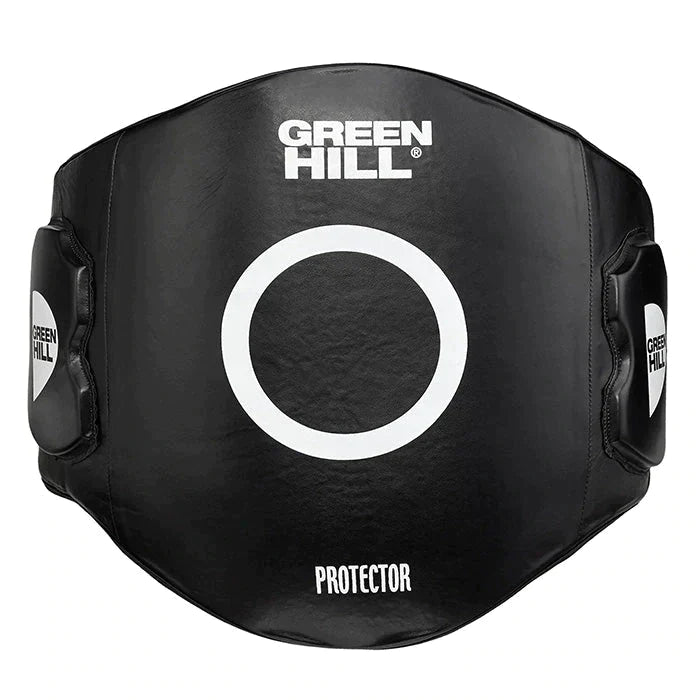 Belly Guard PROTECTOR made of durable artificial leather, featuring multi-layer foam padding and adjustable Velcro straps for secure fit.