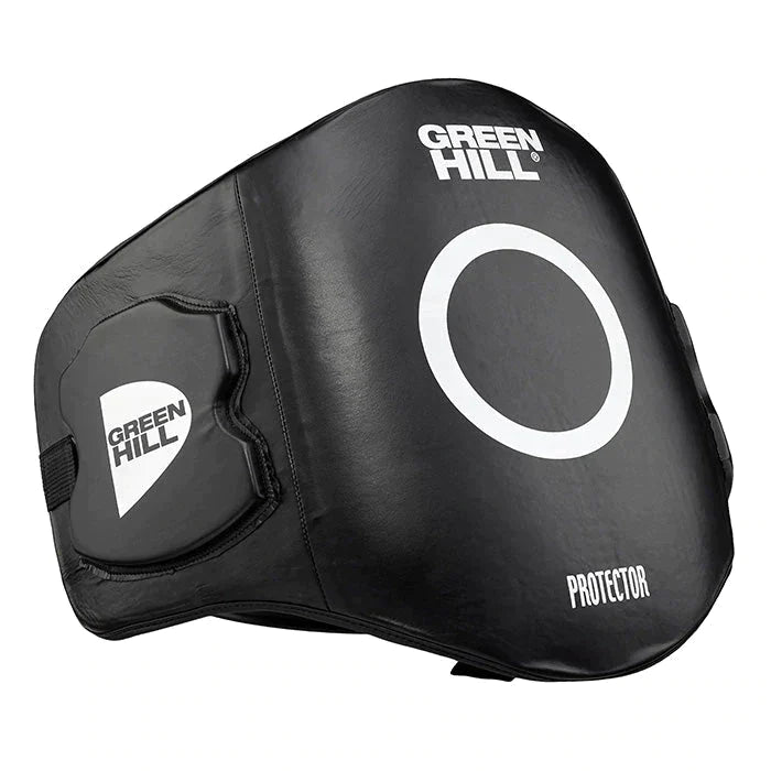 Belly Guard PROTECTOR made of durable artificial leather, featuring multi-layer foam padding and adjustable Velcro straps for secure fit.