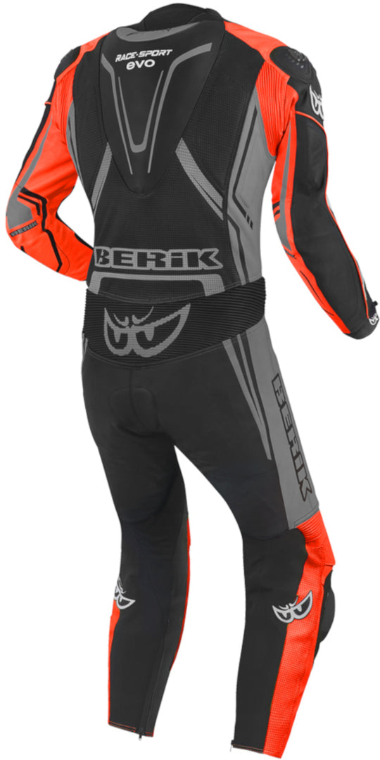 Berik Adria-X One Piece Motorcycle Leather Suit showcasing high-quality cowhide leather, aerodynamic design, and protective features.