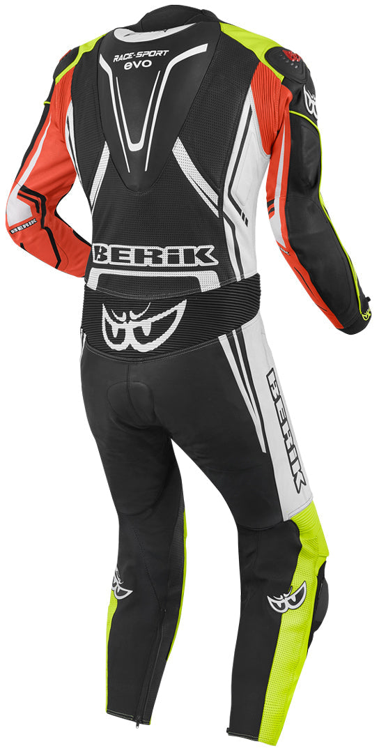 Berik Adria-X One Piece Motorcycle Leather Suit showcasing high-quality cowhide leather and sporty design.