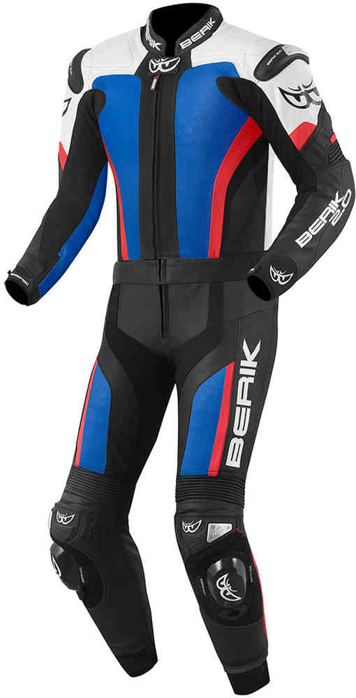 Berik Losail Two Piece Motorcycle Leather Suit showcasing premium leather, stretch fabric, and protective features.