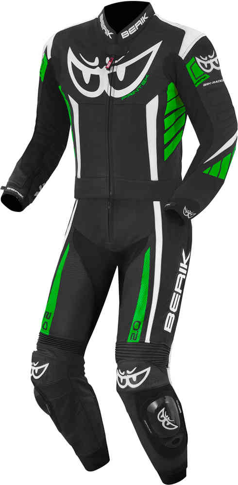 Berik Zakura Two Piece Motorcycle Leather Suit showcasing premium cow leather and flexible design features.