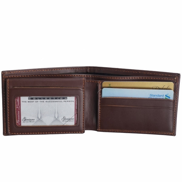 A sleek BI-FOLD Dollar Size Full Grain Cow Leather Mens Wallet showcasing its minimalist design and multiple compartments.