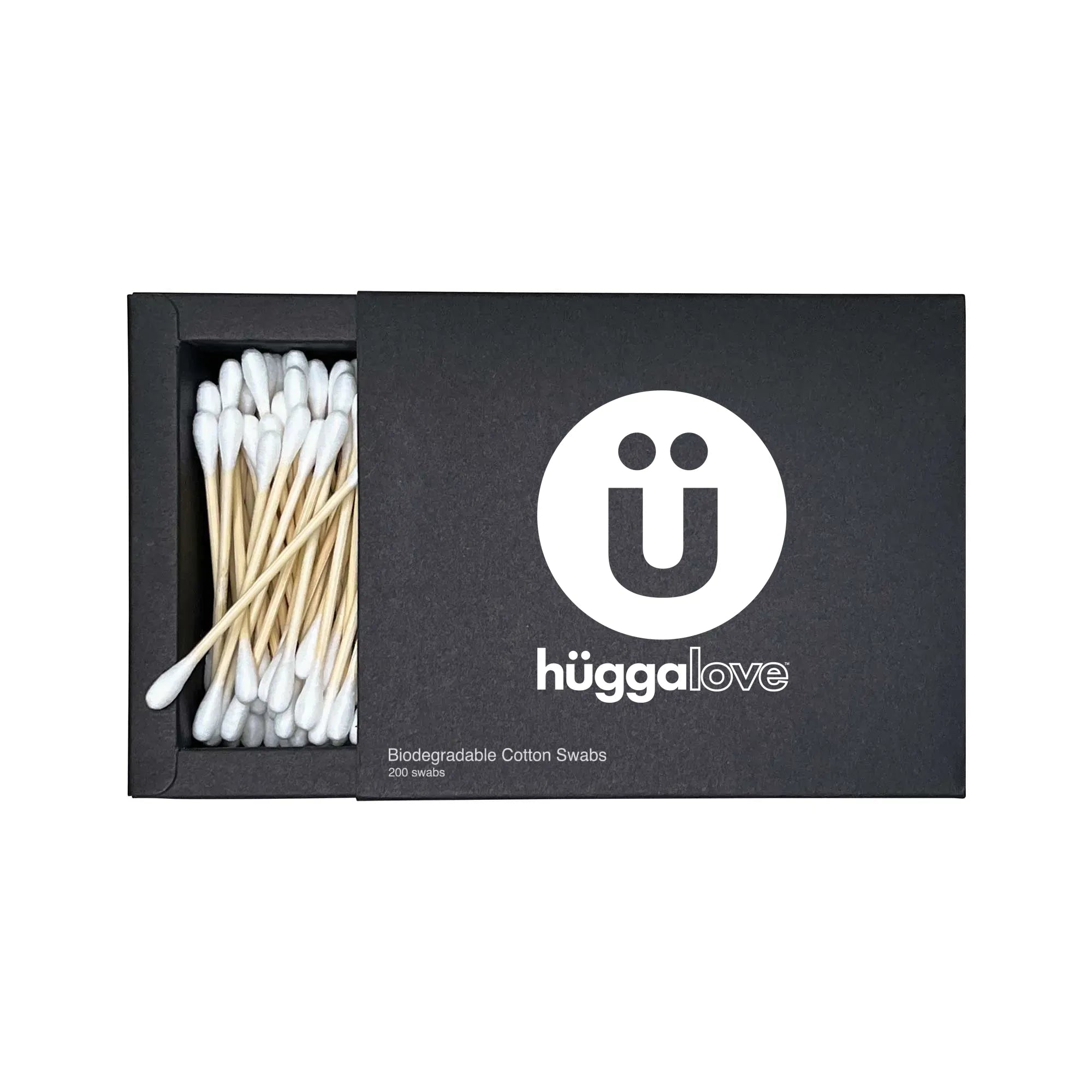 A box of biodegradable cotton swabs made from 100% pure cotton and bamboo stems, showcasing eco-friendly beauty products.