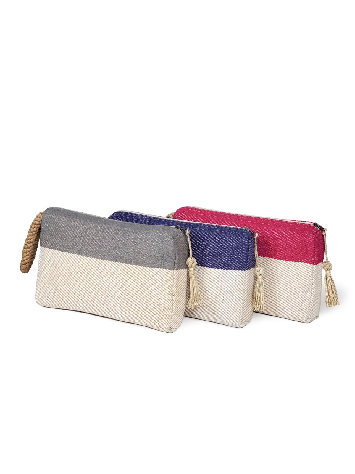 Block A Clutch in Blue with macrame handle, showcasing its spacious design and vibrant color.