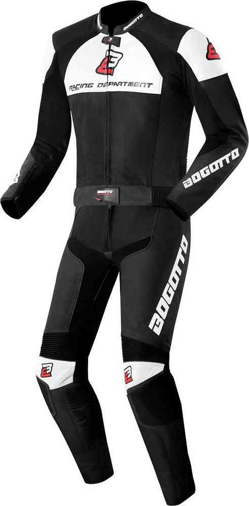 Bogotto Losail Two Piece Motorcycle Leather Suit featuring sporty prints and functional details, made from high-quality cowhide leather.