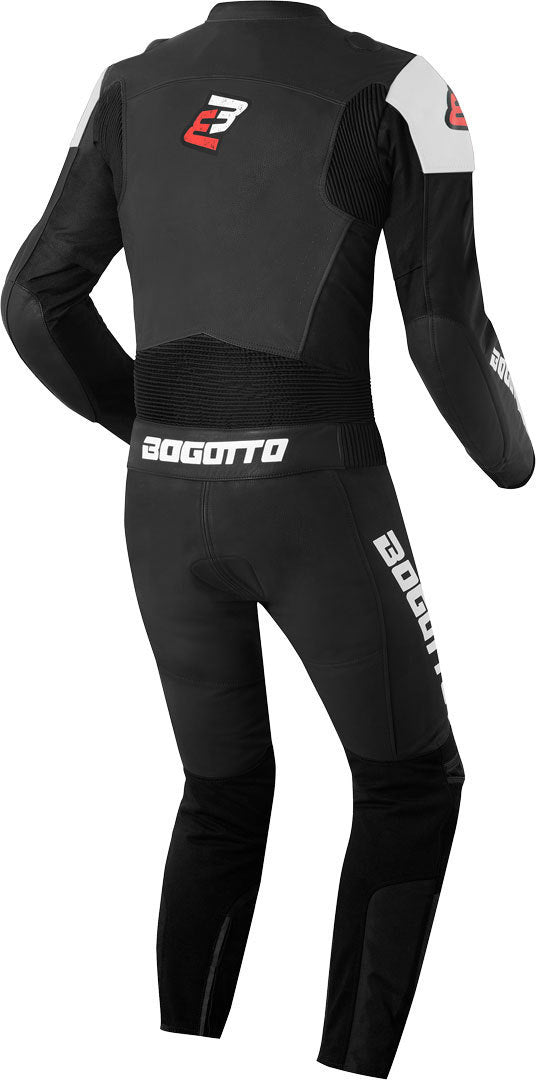 Bogotto Losail Two Piece Motorcycle Leather Suit featuring sporty prints and functional details, made from high-quality cowhide leather.