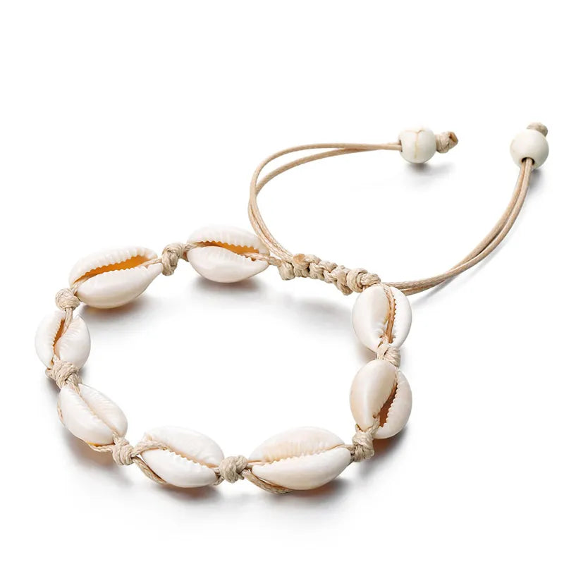 A stylish Boho Chic Shell Anklet featuring natural shells, perfect for trendy women.