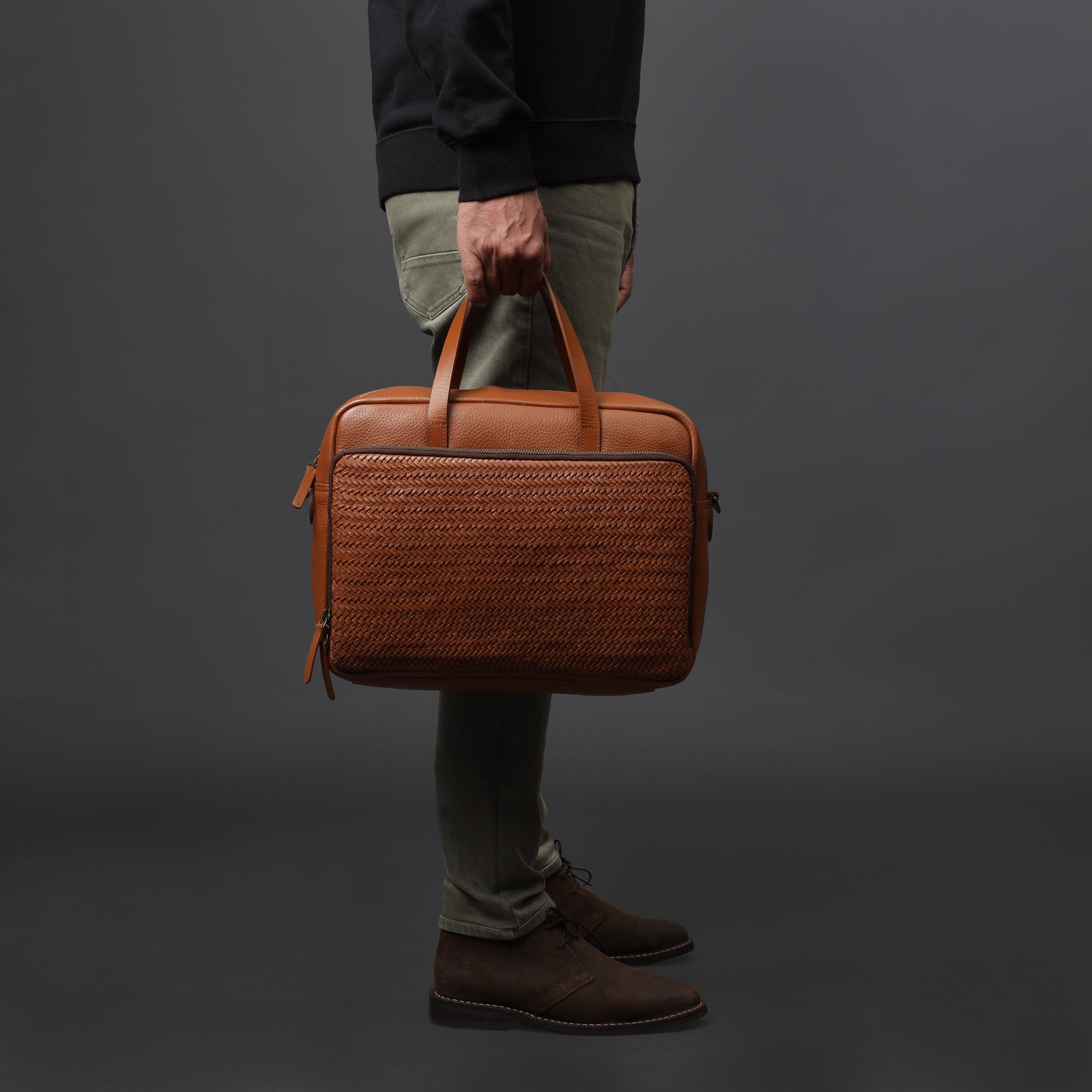 Boston Leather Briefcase showcasing premium full grain leather, spacious compartments, and a comfortable shoulder strap.