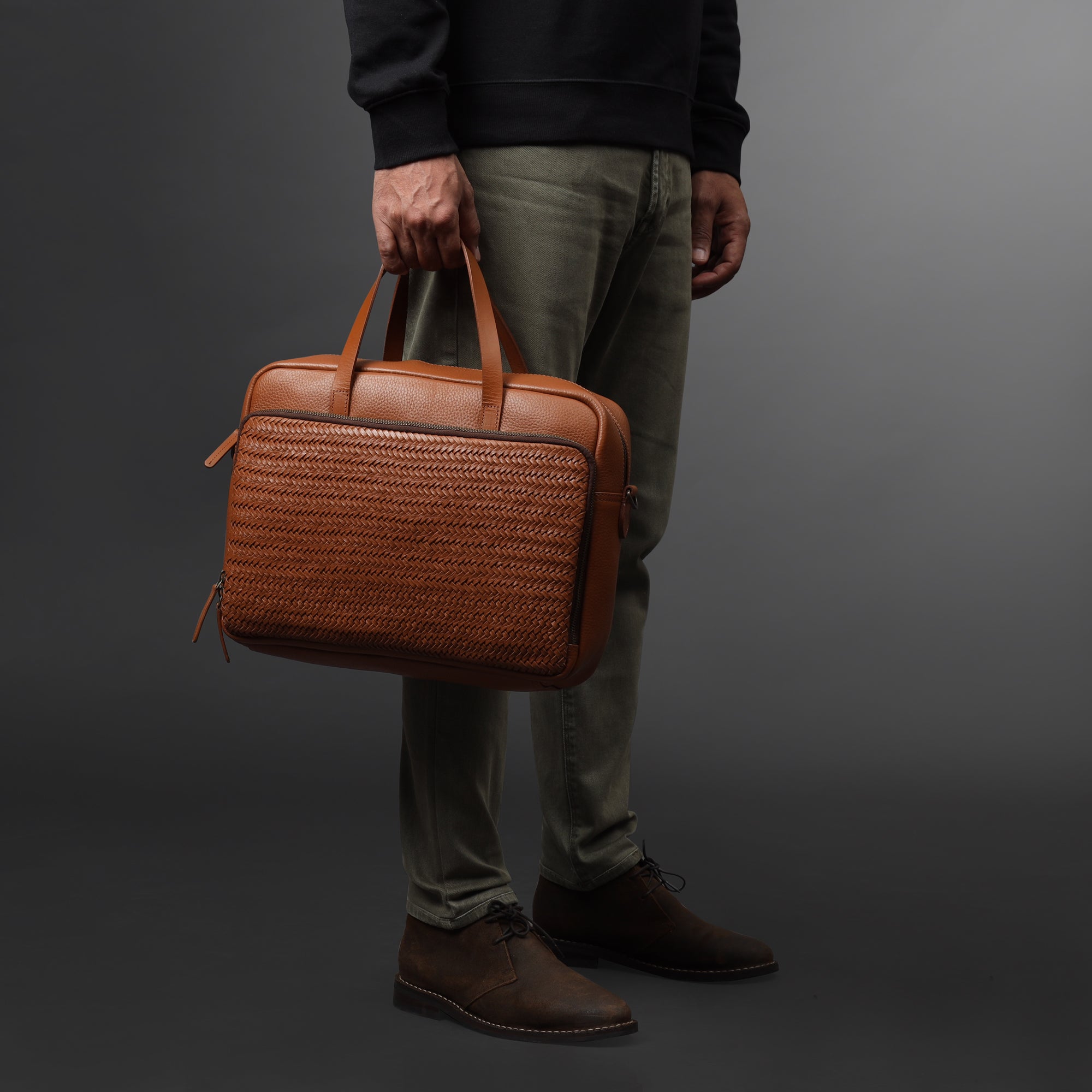 Boston Leather Briefcase showcasing premium full grain leather, spacious compartments, and a comfortable shoulder strap.