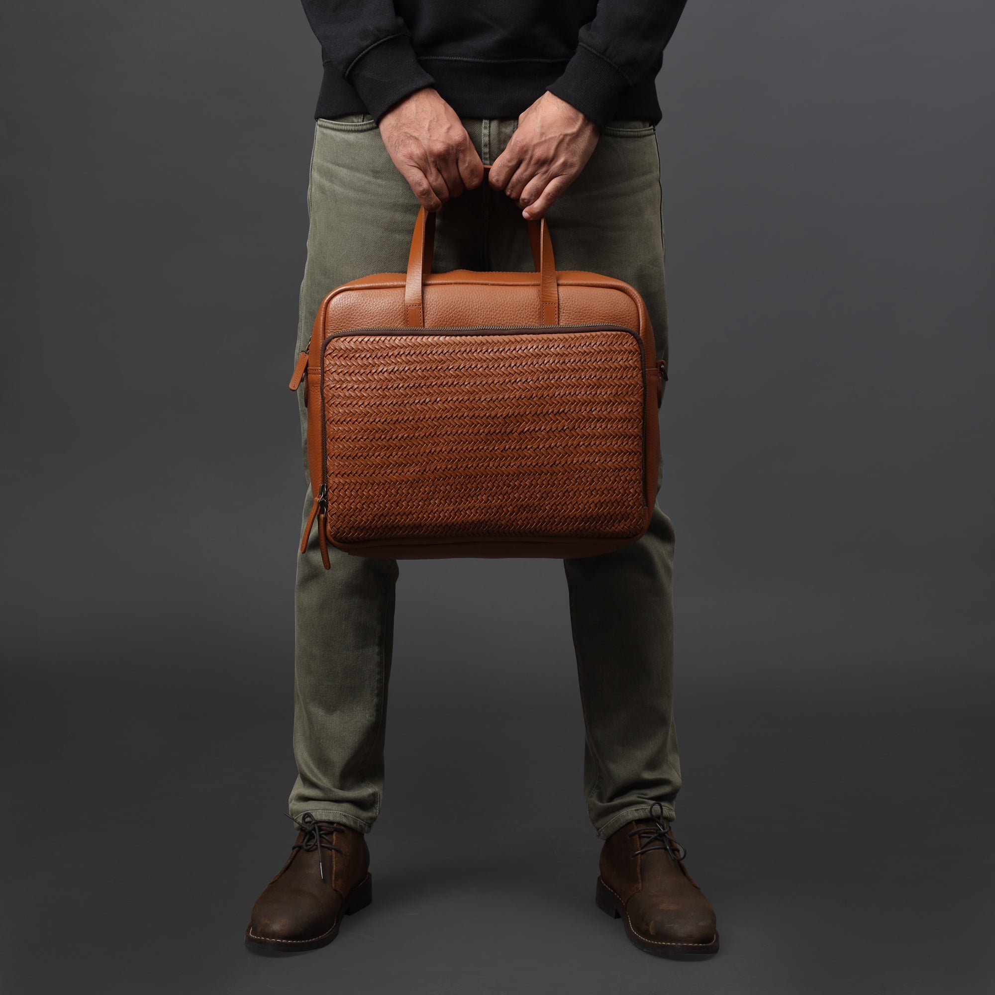 Boston Leather Briefcase showcasing premium full grain leather, spacious compartments, and a comfortable shoulder strap.