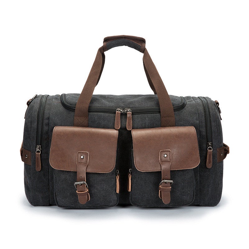 A versatile medium-sized canvas travel bag suitable for both genders, featuring a waterproof design and double straps for comfort.