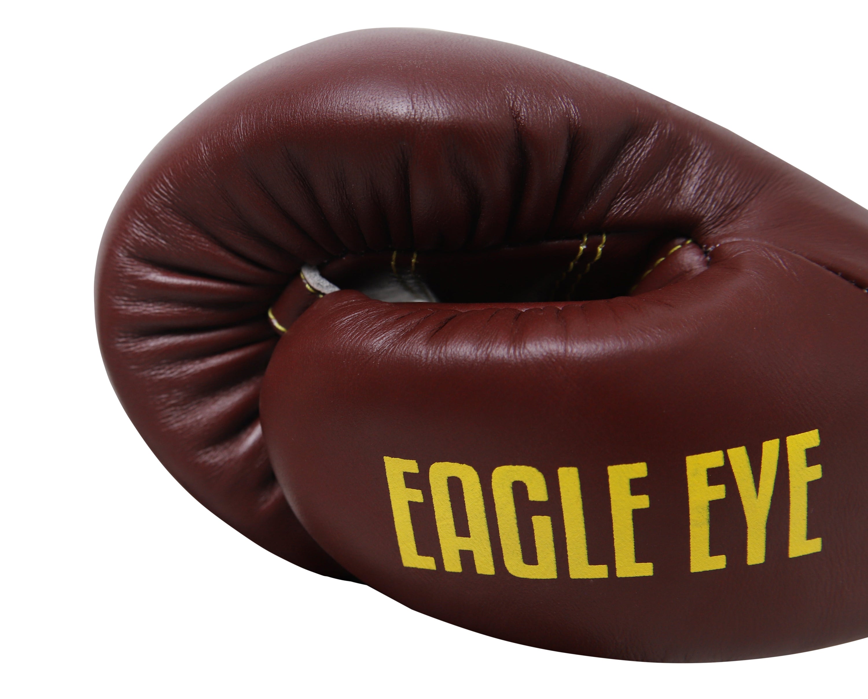 Eagle Eye Boxing Gloves in premium leather with extra padding, showcasing fast laces and reinforced stitching for durability.