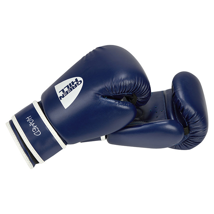 HAMED Boxing Gloves for children in red, blue, and black colors, made of durable artificial leather.