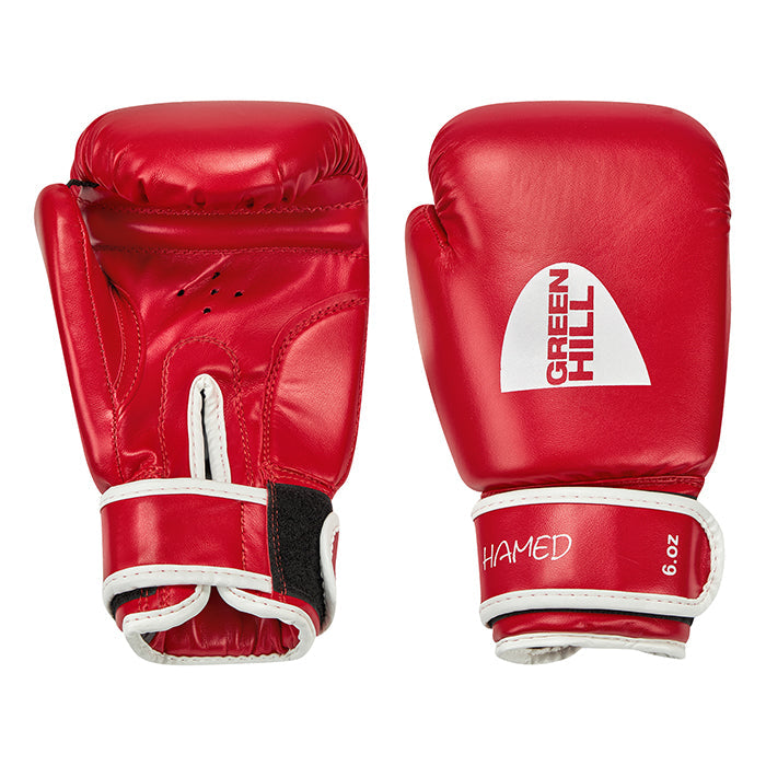 HAMED Boxing Gloves for children in red, blue, and black colors, made of durable artificial leather.