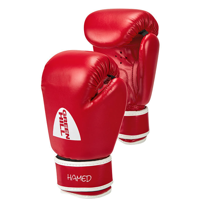 HAMED Boxing Gloves for children in red, blue, and black colors, made of durable artificial leather.