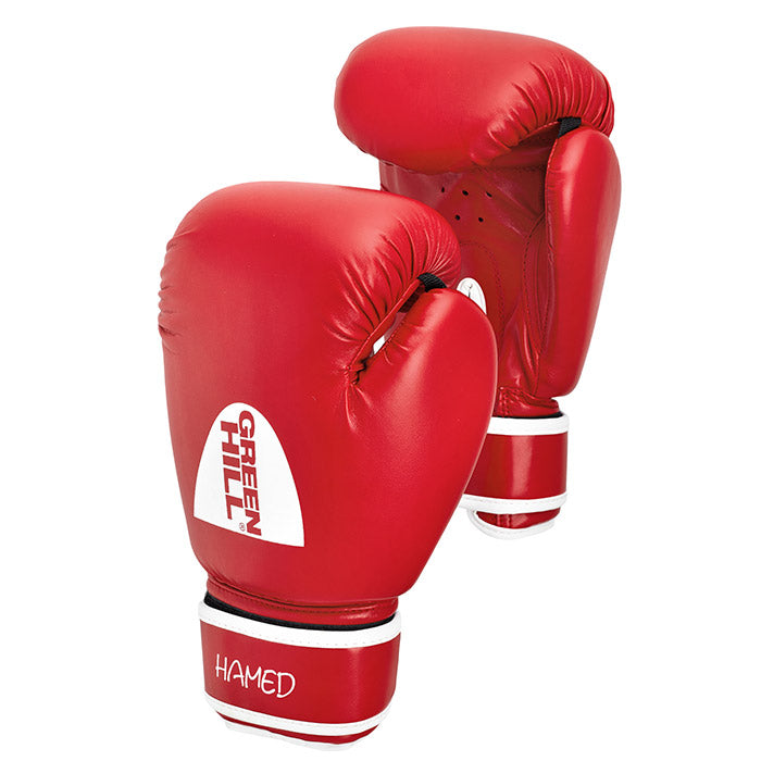 HAMED boxing gloves in red, blue, and black colors, made from artificial leather, designed for children and training.