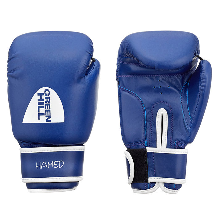 HAMED boxing gloves in red, blue, and black colors, made from artificial leather, designed for children and training.