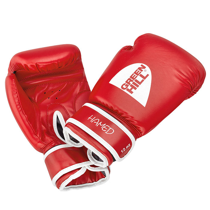 HAMED boxing gloves in red, blue, and black colors, made from artificial leather, designed for children and training.