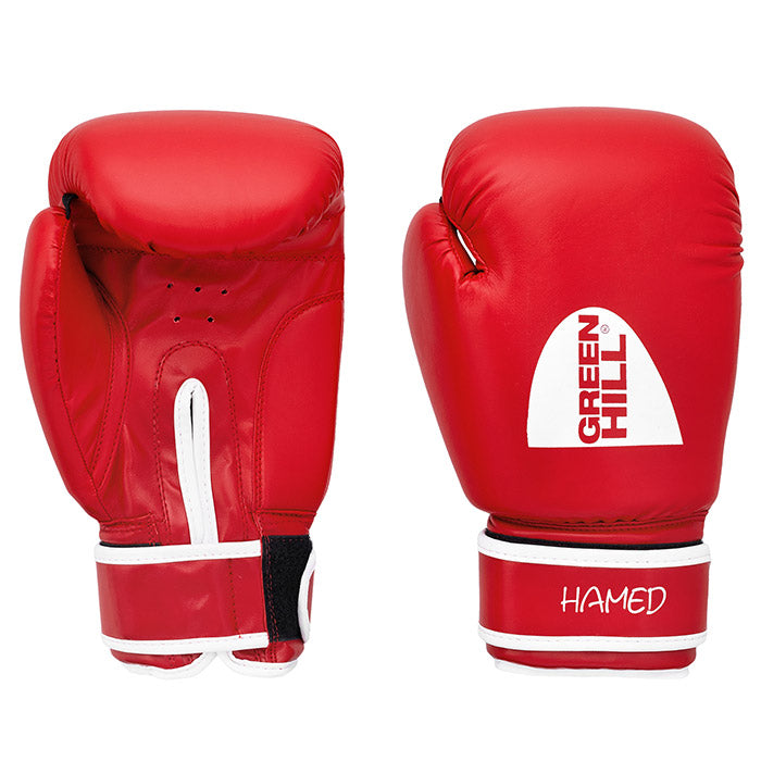 HAMED boxing gloves in red, blue, and black colors, made from artificial leather, designed for children and training.