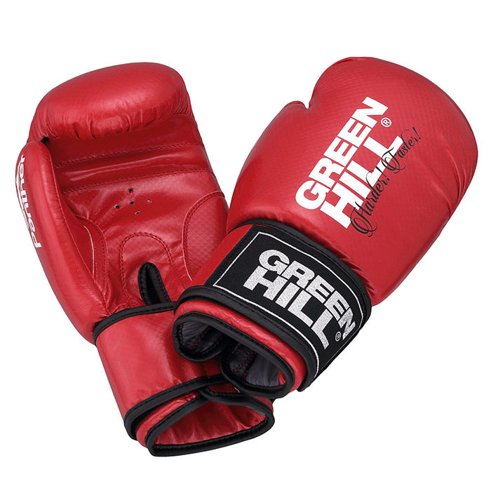 PANTHER Boxing Gloves in red, blue, and black colors, showcasing their durable artificial leather material and training design.