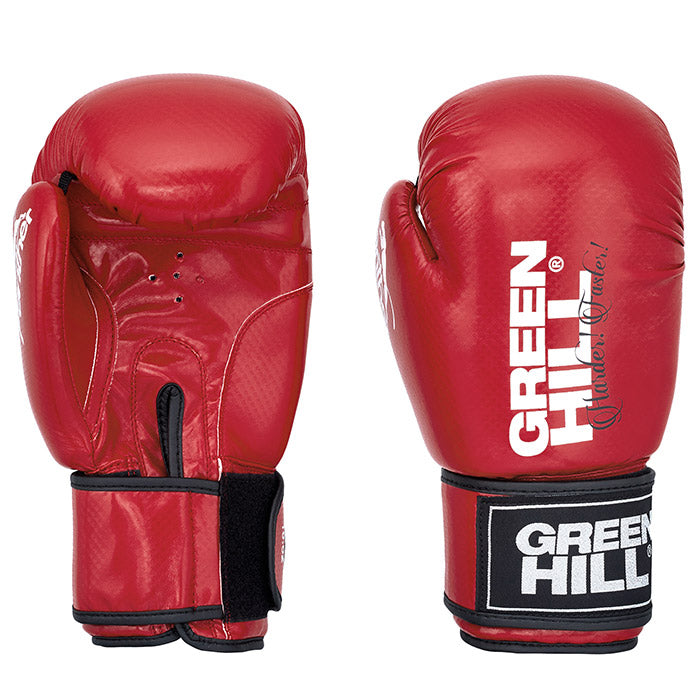 PANTHER Boxing Gloves in red, blue, and black colors, showcasing their durable artificial leather material and training design.