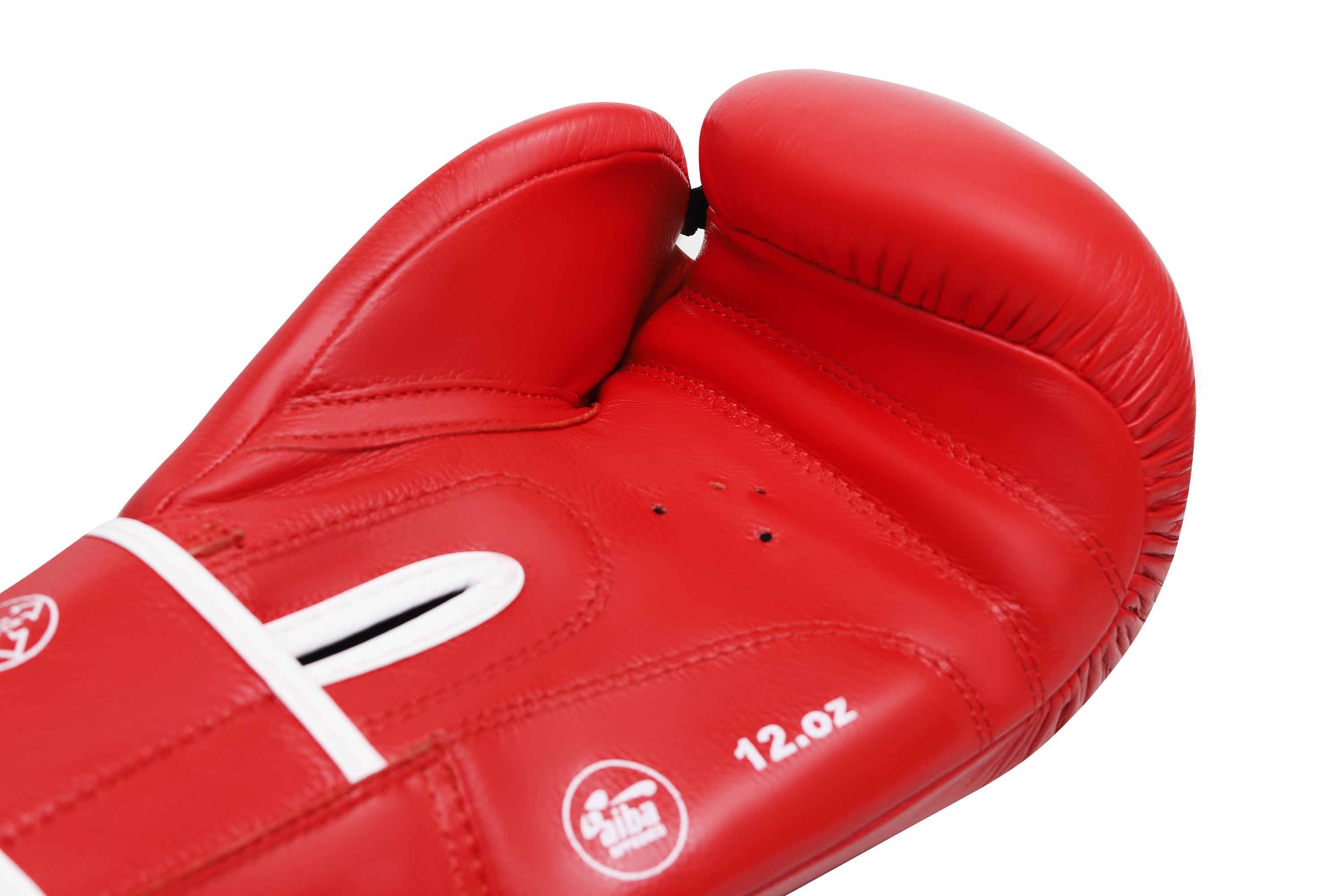 TIGER IBA Approved Boxing Gloves in red and blue, showcasing high-quality cowhide leather and Velcro closure.