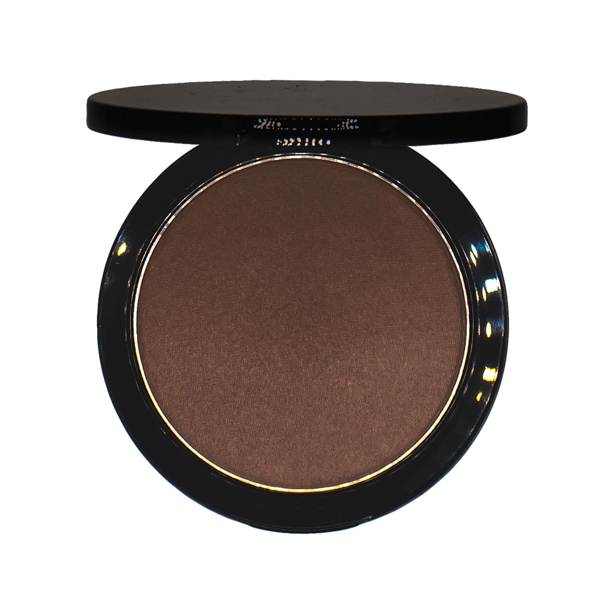 Mocha Bronzer in a sleek compact, showcasing its rich red and brown tones for a natural tan.