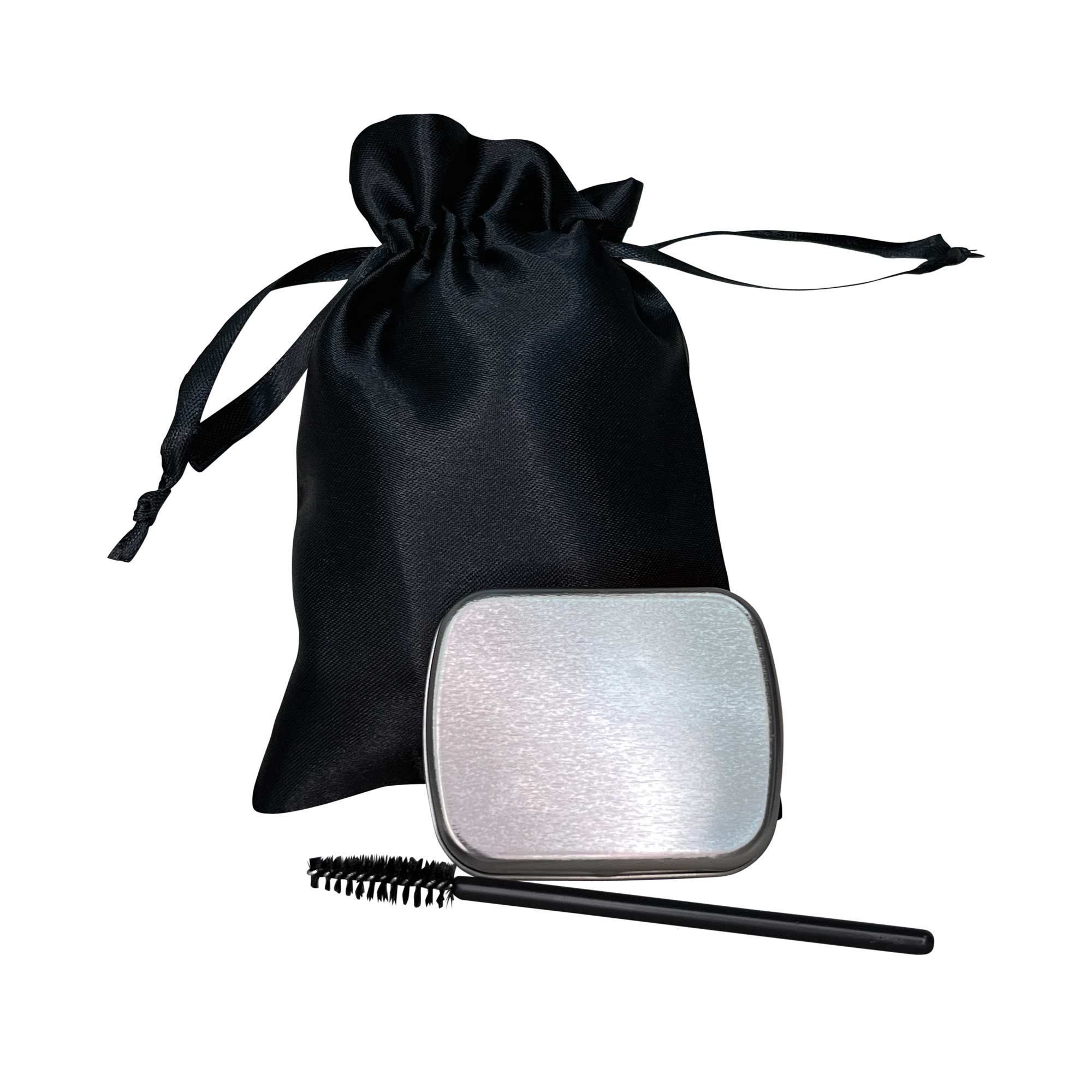 Clear brow soap in a compact container with a wand, designed for styling brows without residue.