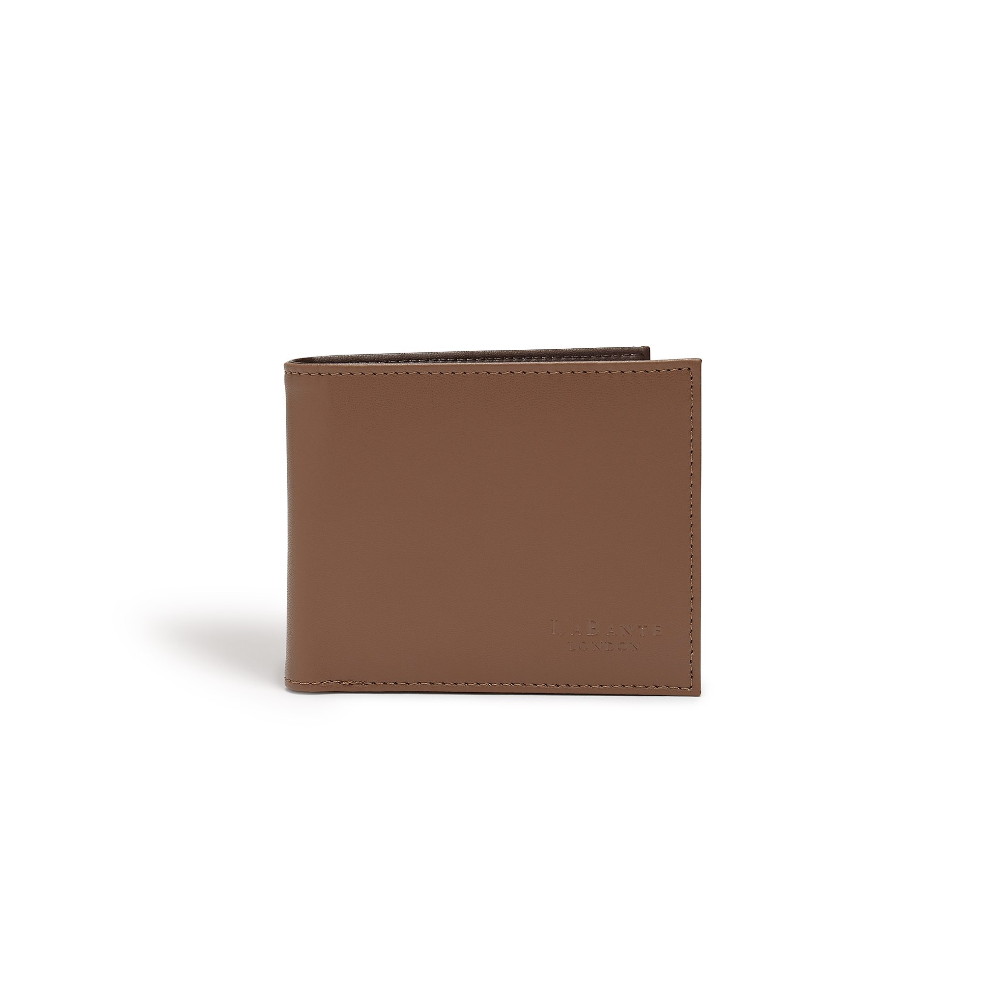 Brown Brave Vegan Bifold Wallet made from ultra-soft microfiber leather with embossed logo and multiple compartments.