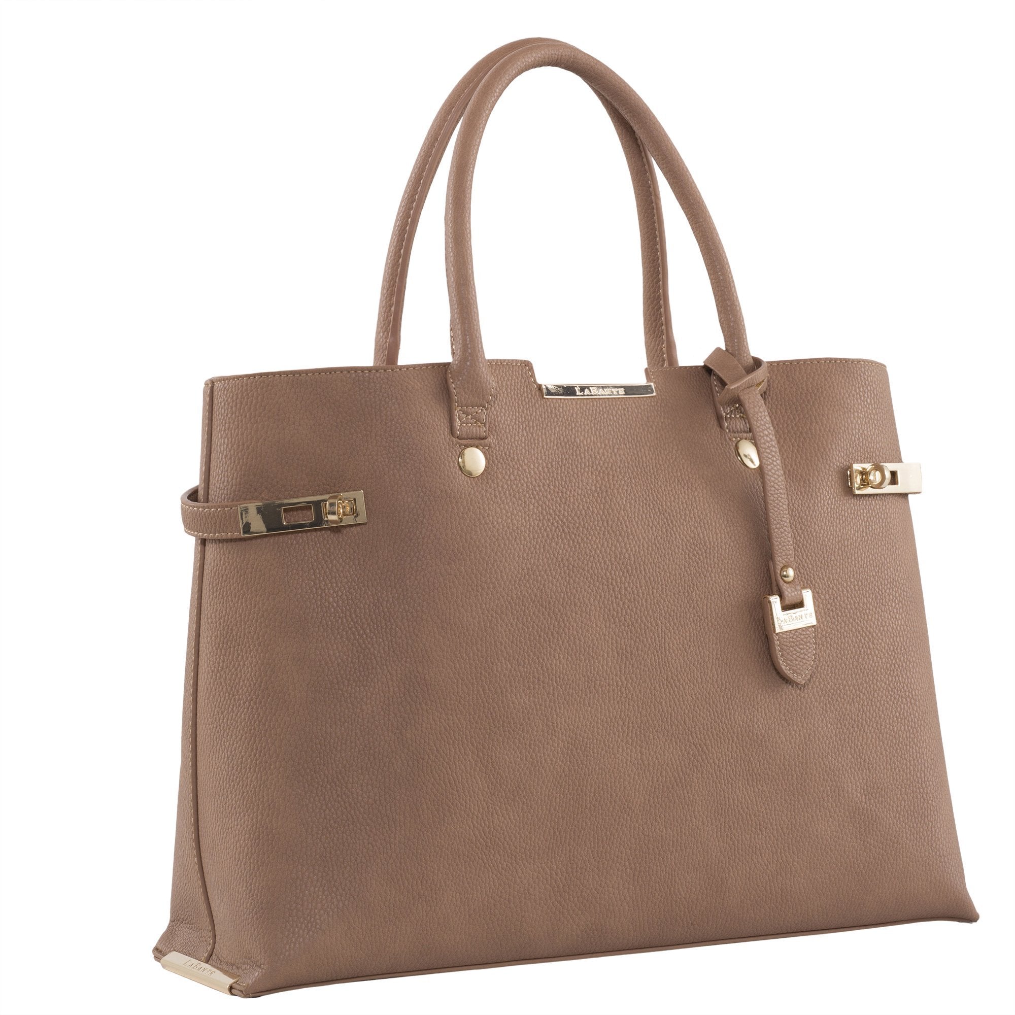 Brown Windsor Vegan Tote bag with gold hardware and contrasting interior, featuring detachable wallets.