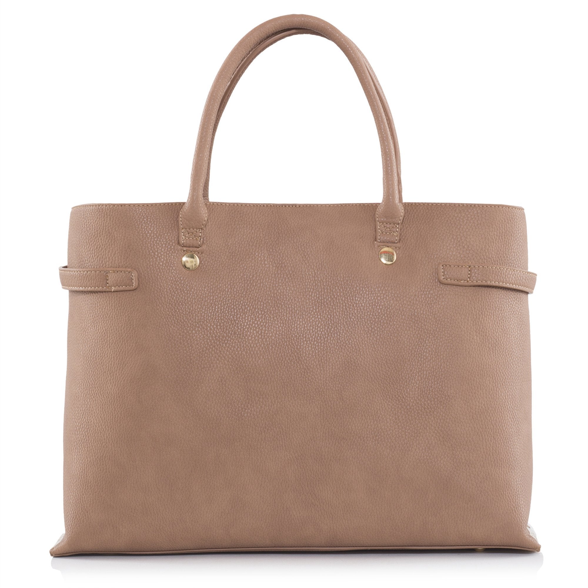 Brown Windsor Vegan Tote bag with gold hardware and contrasting interior, featuring detachable wallets.