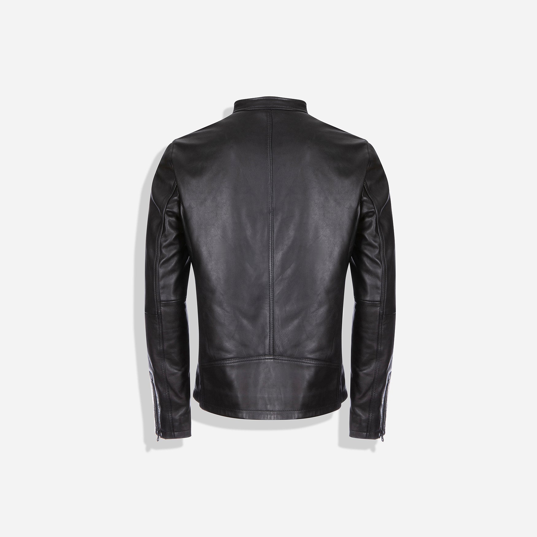 Burton Mandarin Collar Leather Jacket in Black, showcasing its stylish design and premium leather material.