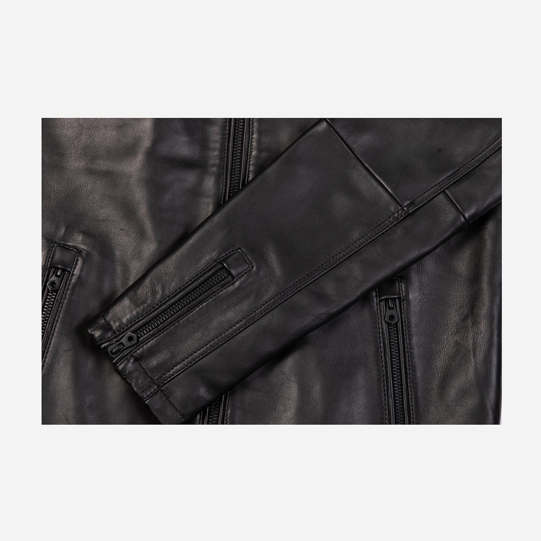 Burton Mandarin Collar Leather Jacket in Black, showcasing its stylish design and premium leather material.