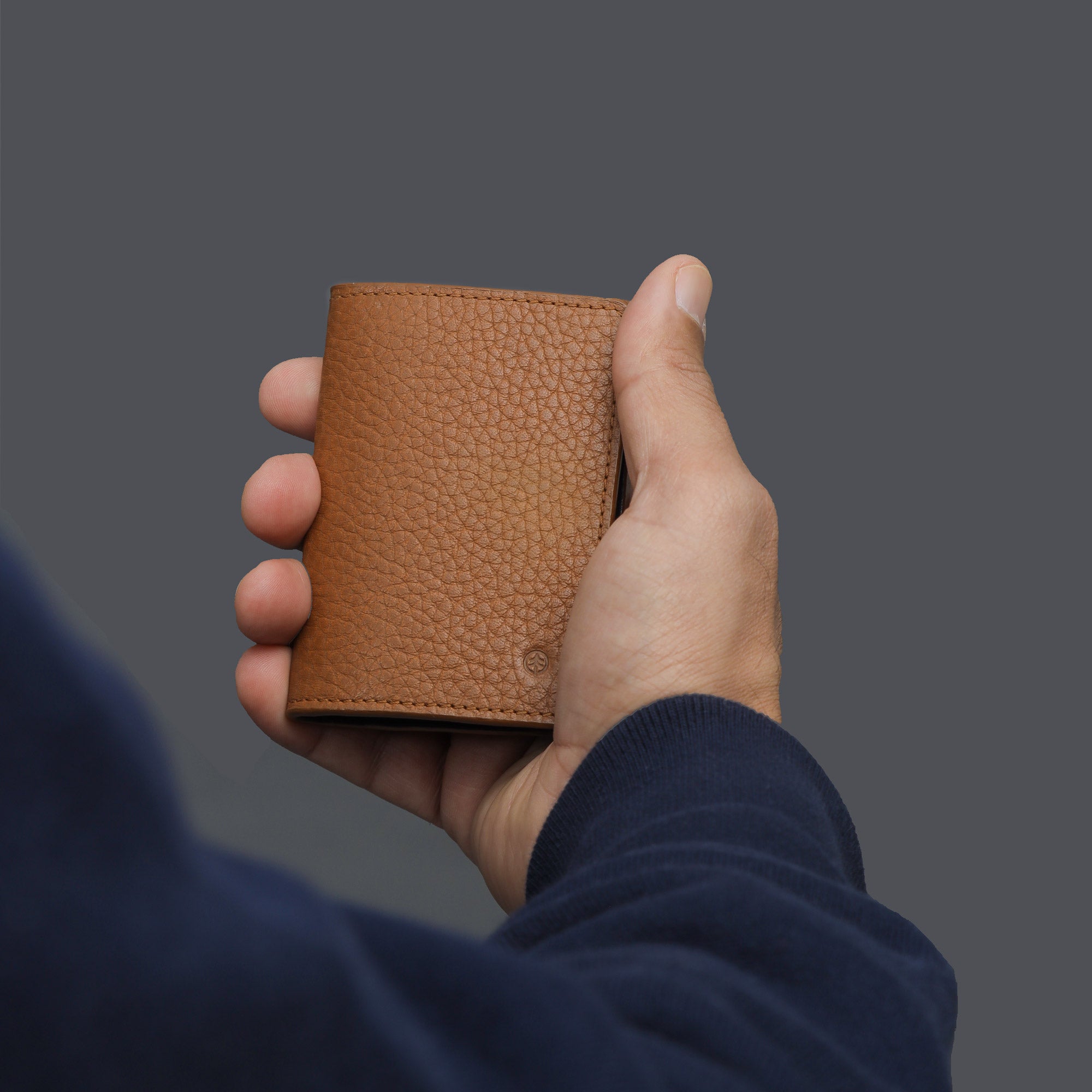 A stylish Business Cards Leather Wallet made from premium full grain leather, featuring multiple pockets for business cards and a sleek design.