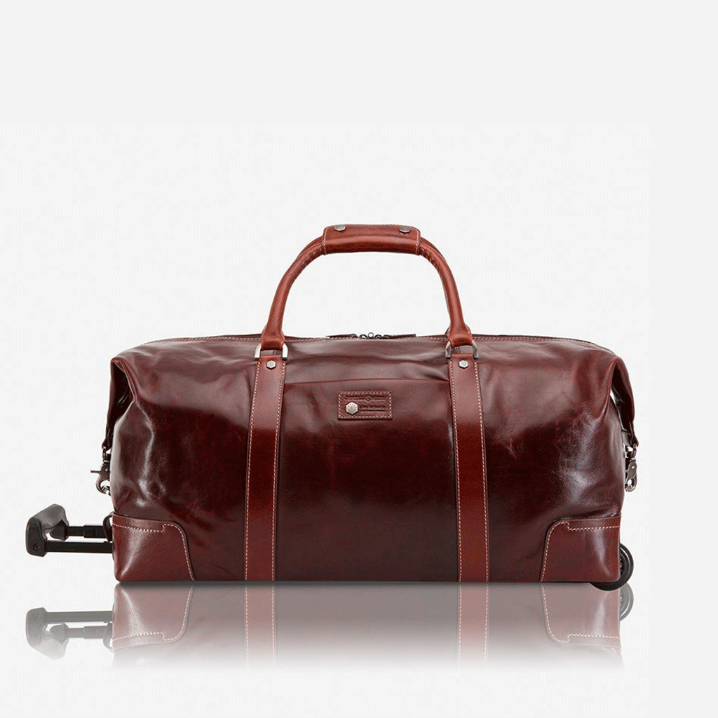 Cabin Wheeled Holdall 55cm in Tobacco color, showcasing its stylish design and durable wheels.