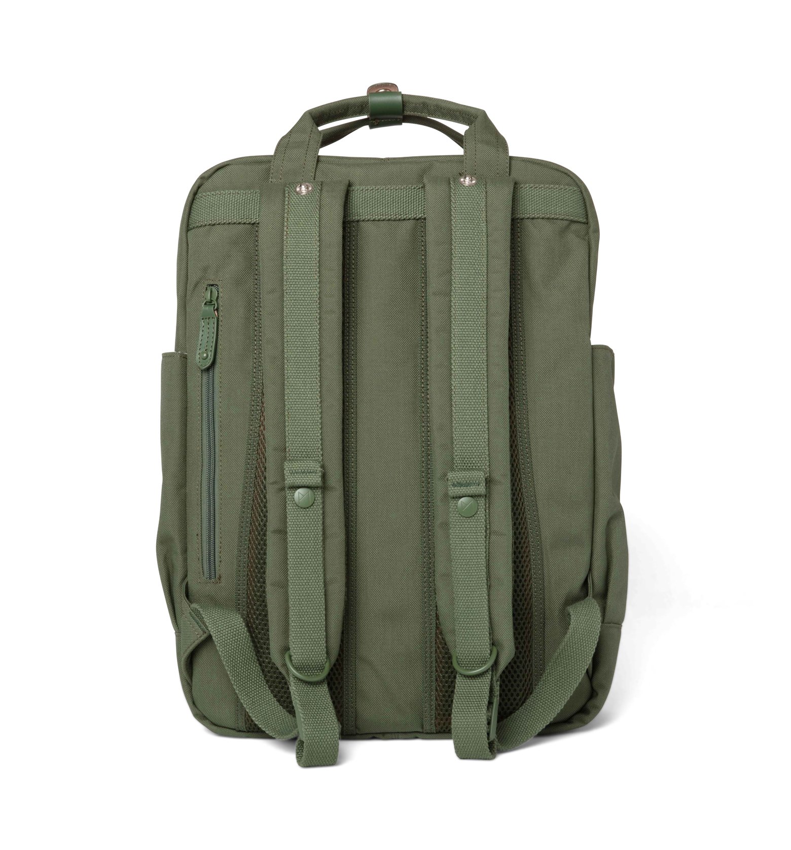 Cama Large Dark Moss backpack featuring a spacious design, water repellent nylon, and leather accents, ideal for daily use.