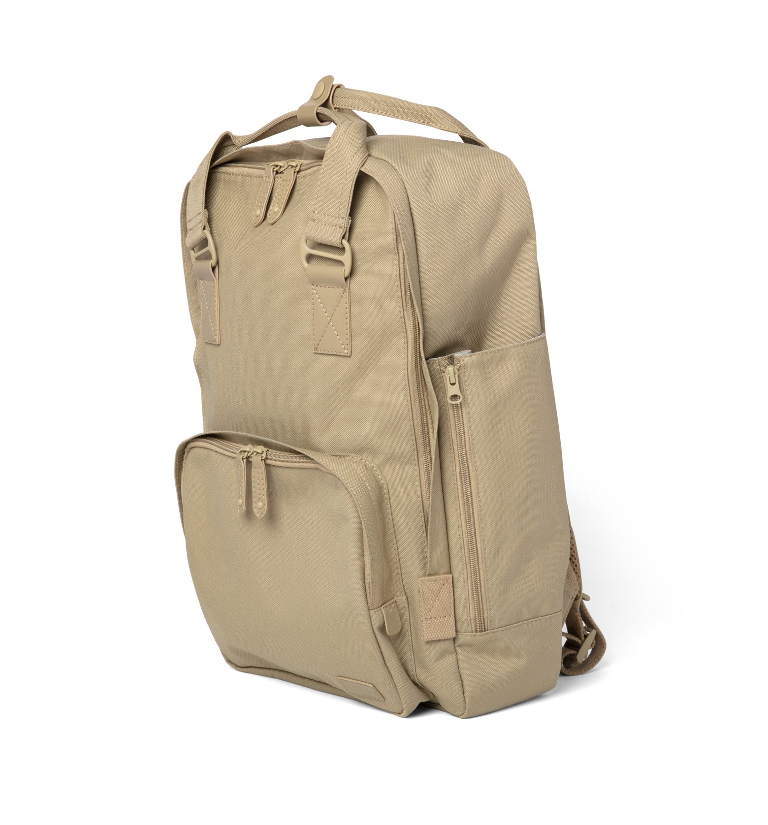 Cama Large Ecru backpack featuring a stylish oversized square design with leather accents and multiple pockets.