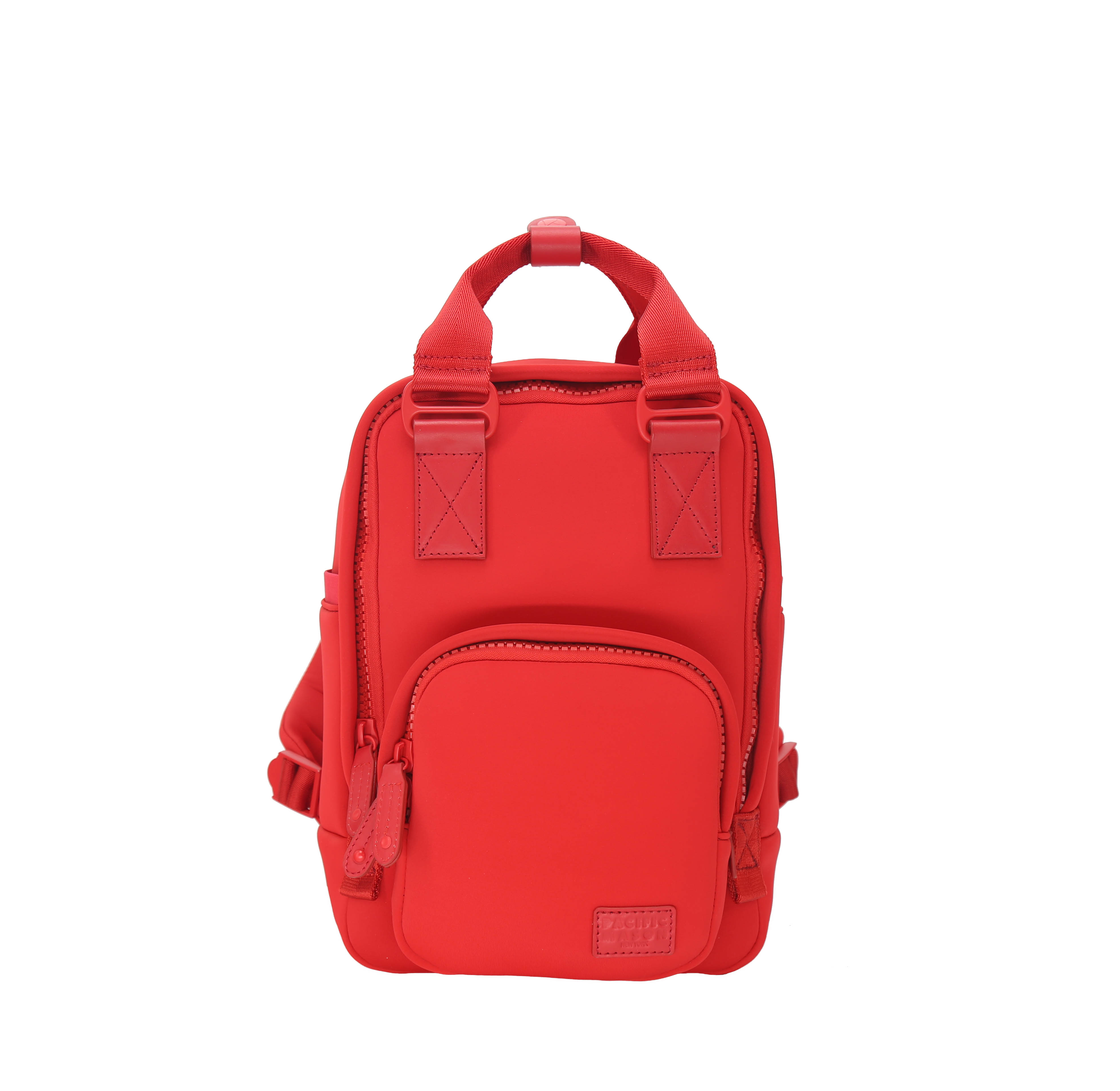 Cama Small Neoprene ELITE Cherry Tomato backpack showcasing its vibrant color and stylish design with multiple pockets.