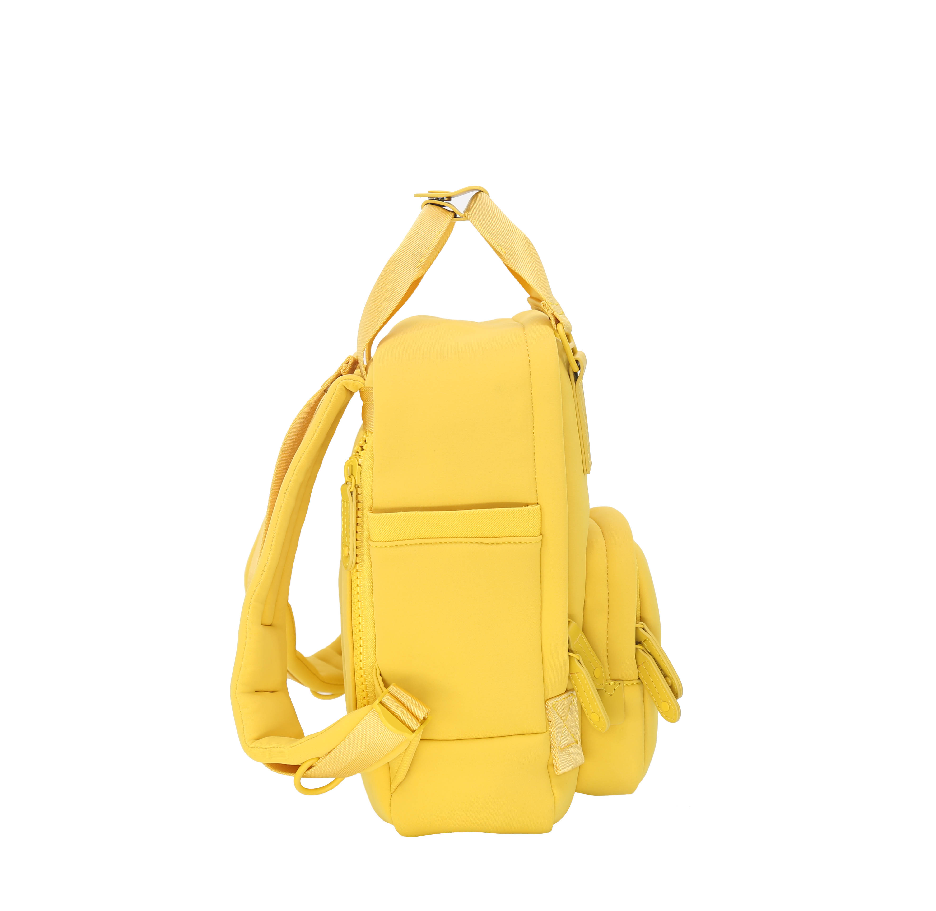 Cama Small Neoprene ELITE backpack in Spicy Mustard color, showcasing its compact design and multiple pockets.