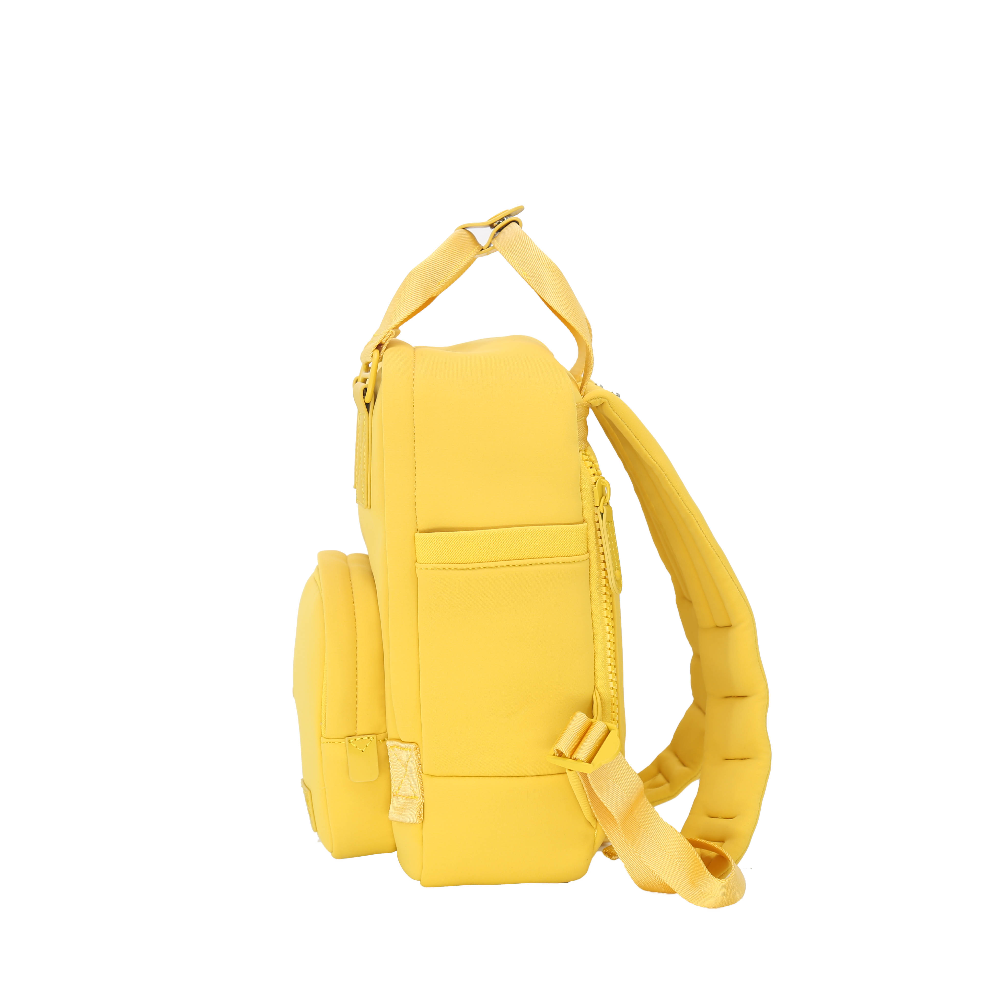 Cama Small Neoprene ELITE backpack in Spicy Mustard color, showcasing its compact design and multiple pockets.