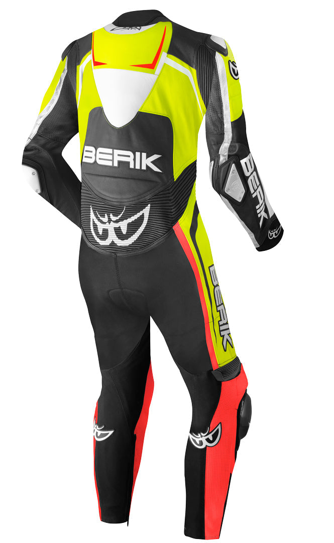 Berik Camo Track perforated One Piece Motorcycle Leather Suit showcasing high-quality cowhide leather and ventilation features.