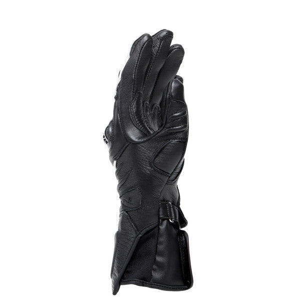 Dainese Carbon 4 Long Lady Leather Gloves showcasing goatskin material and carbon knuckle protectors, designed for women's motorcycle safety.