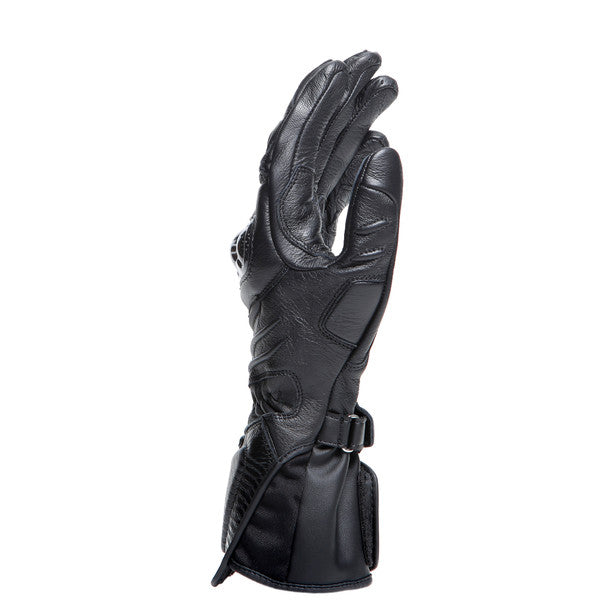 Dainese Carbon 4 long leather motorcycle gloves featuring ergonomic carbon knuckle protectors and goatskin construction.