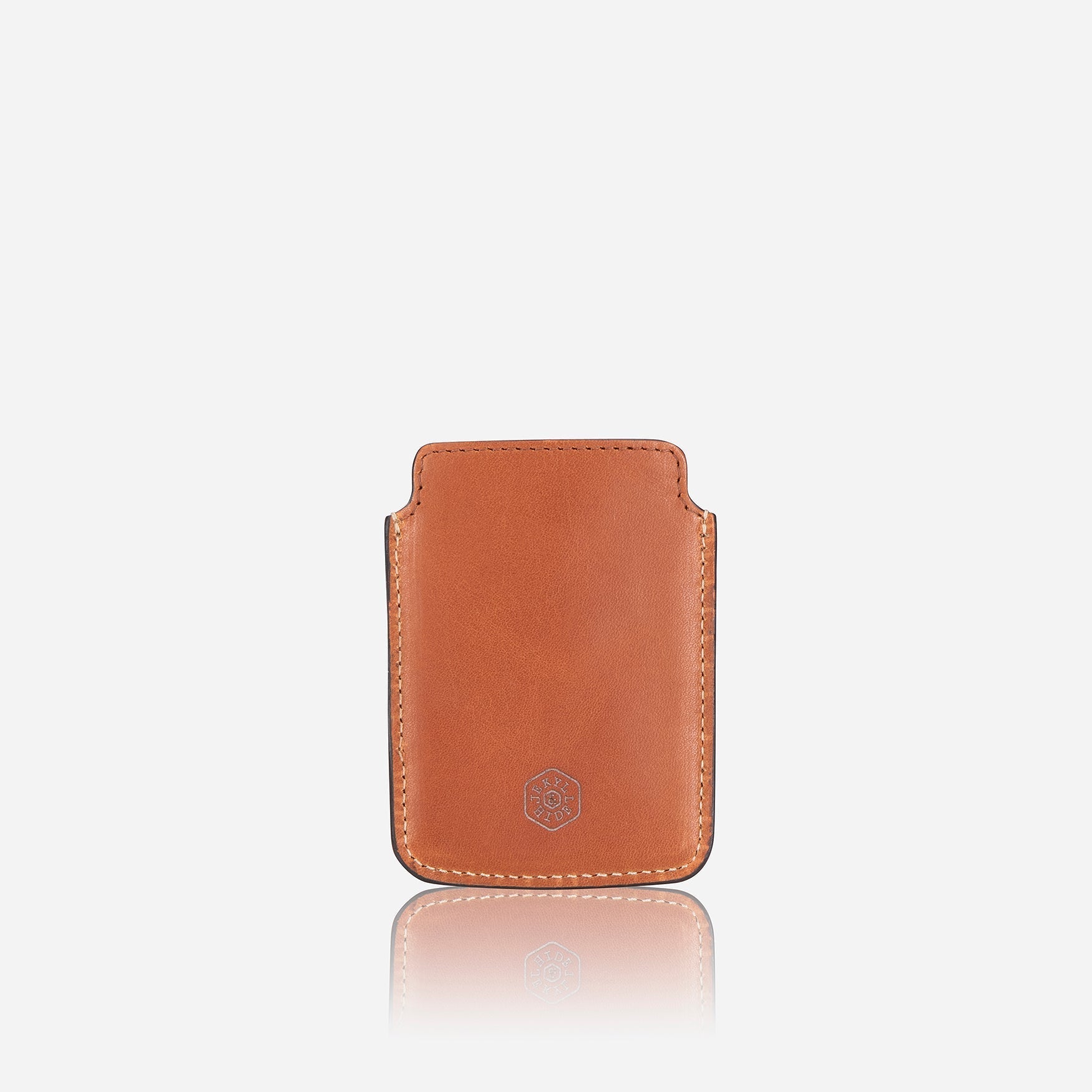 Tan eco-friendly card holder with RFID protection, featuring a sleek design and ample space for cards.