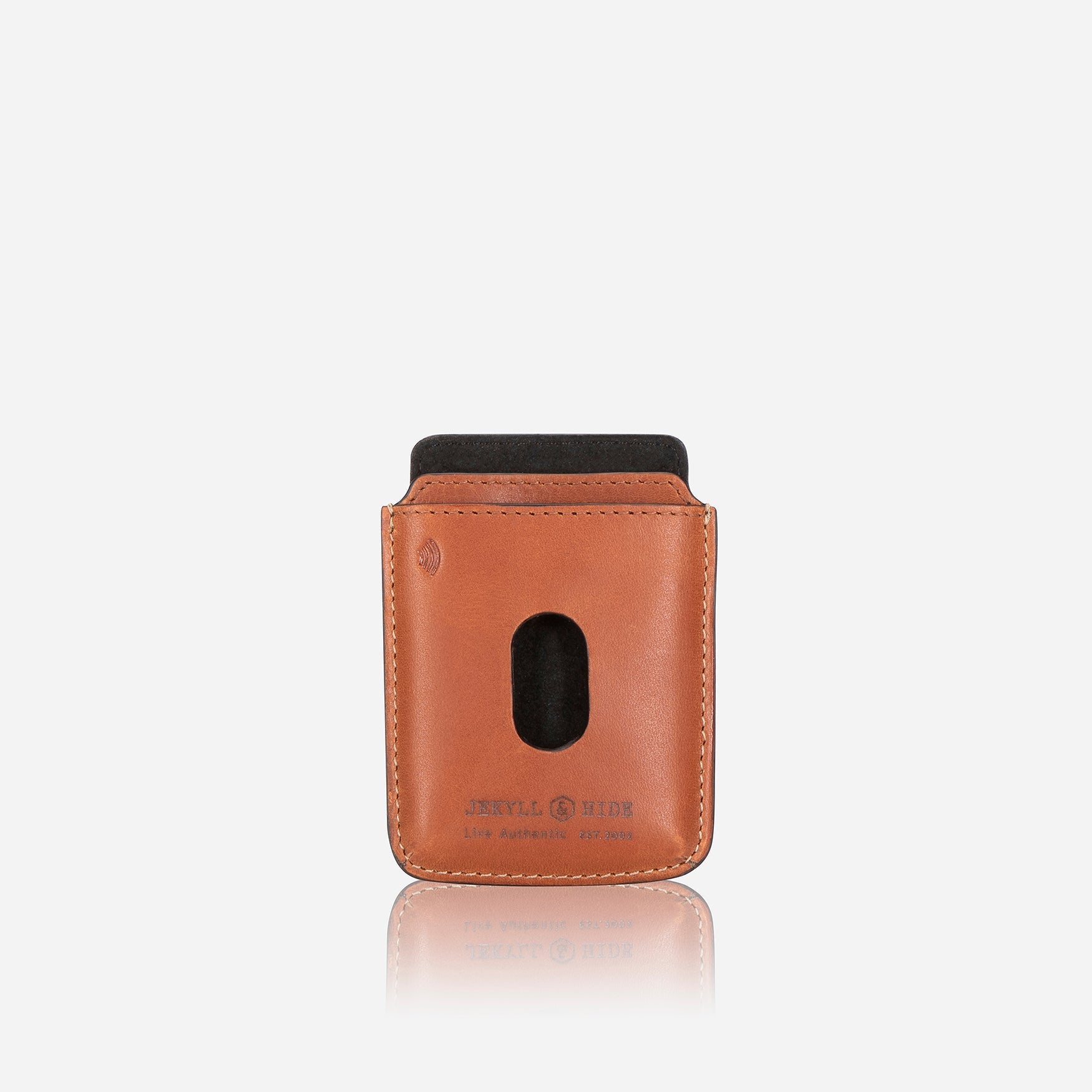 Tan eco-friendly card holder with RFID protection, featuring a sleek design and ample space for cards.