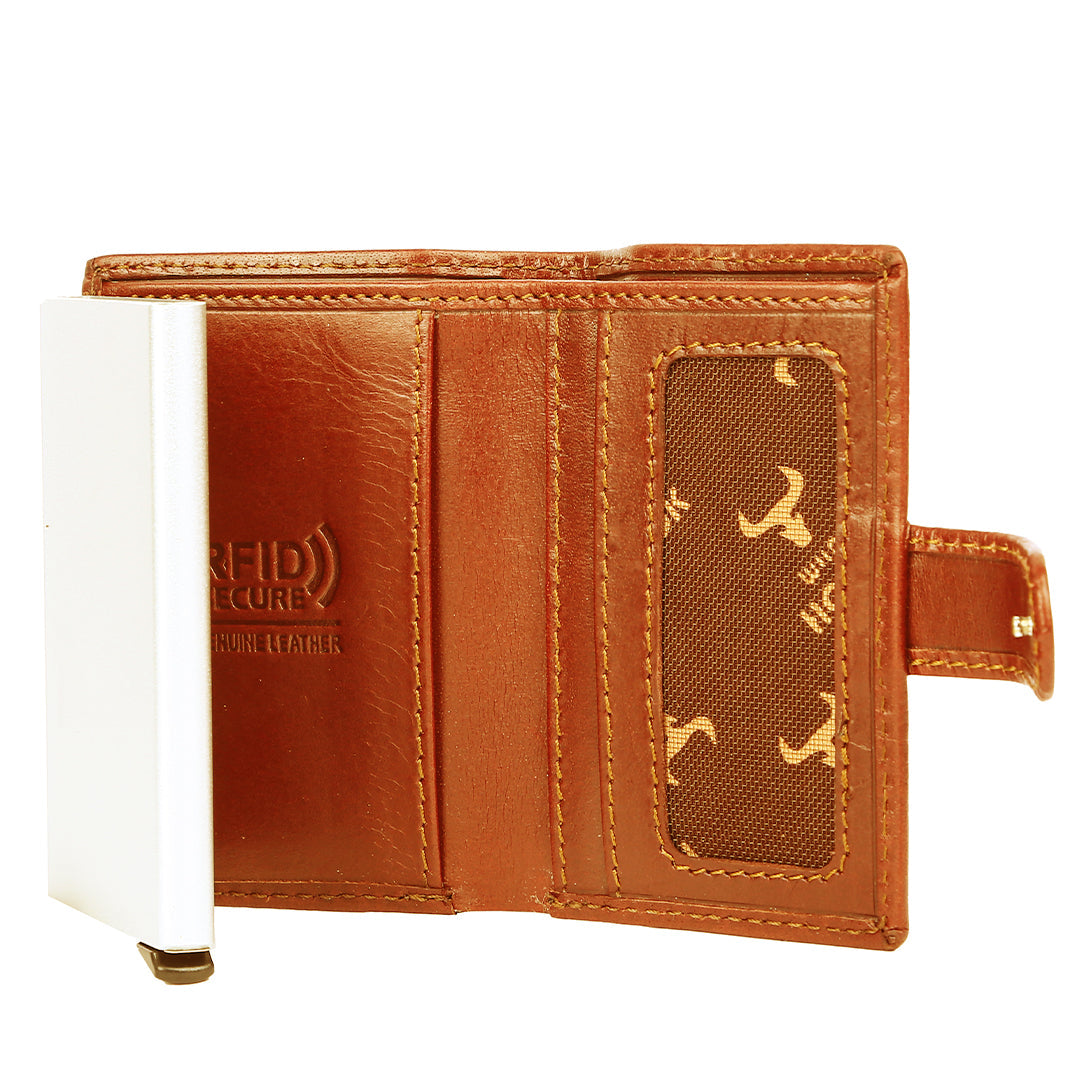 Card Swipe Wallet featuring a sleek aluminum body with metallic finish and RFID blocking technology.