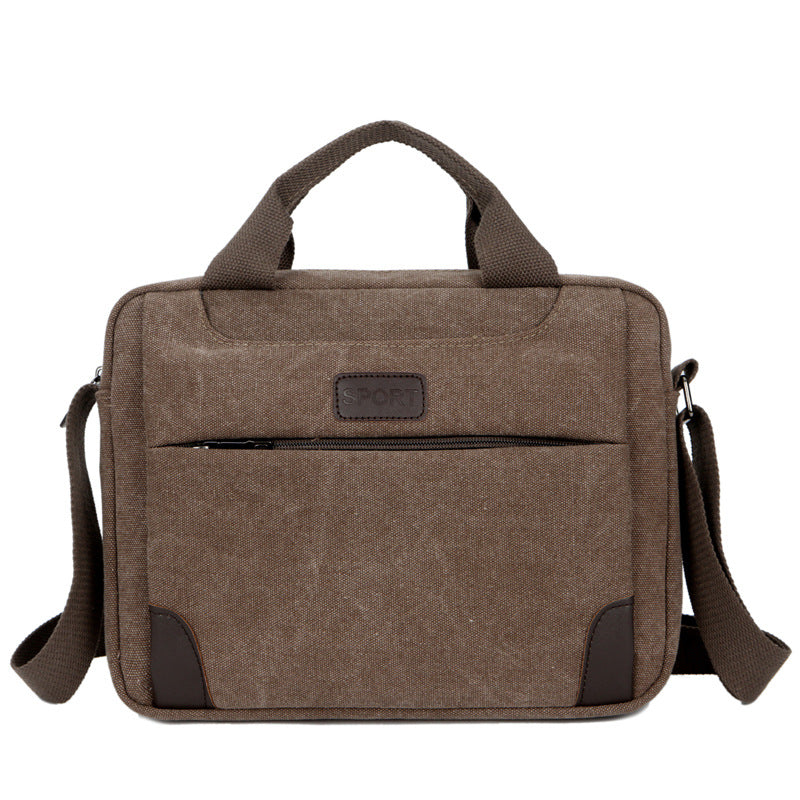 Casual Canvas Men's High Quality Messenger Bag in horizontal square shape with zipper opening and single strap.