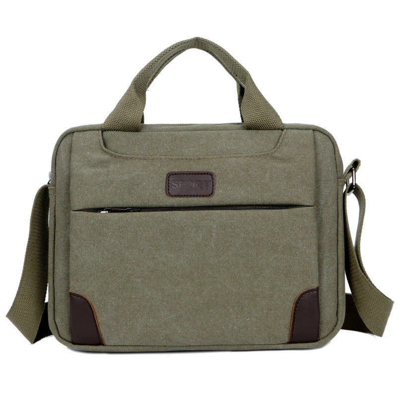 Casual Canvas Men's High Quality Messenger Bag in horizontal square shape with zipper opening and single strap.